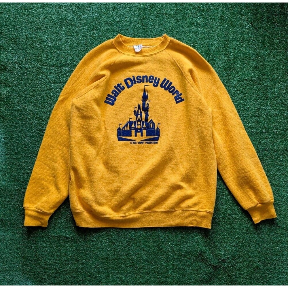 VTG 1970s Walt Disney World castle 70s Yellow Sweatshirt XL Mickey Collectible